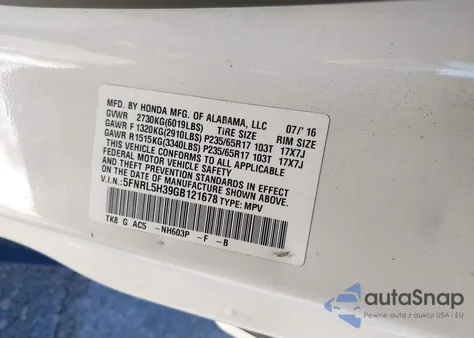 2016 Honda Odyssey Se z USA, uszkodzony, nr VIN 5FNRL5H39GB121678
